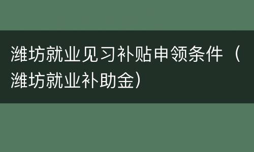 潍坊就业见习补贴申领条件（潍坊就业补助金）