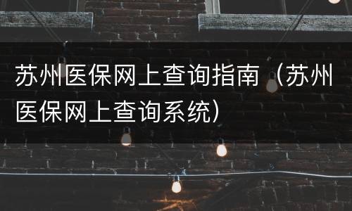 苏州医保网上查询指南（苏州医保网上查询系统）