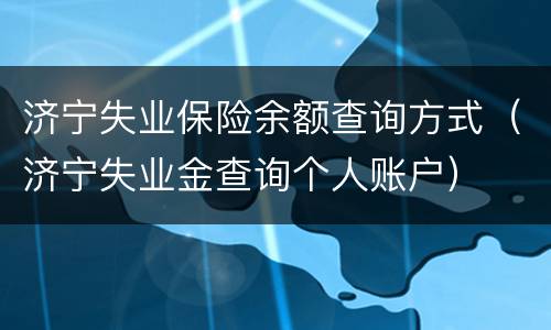 济宁失业保险余额查询方式（济宁失业金查询个人账户）