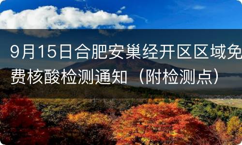 9月15日合肥安巢经开区区域免费核酸检测通知（附检测点）