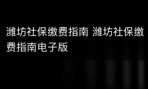 潍坊社保缴费指南 潍坊社保缴费指南电子版