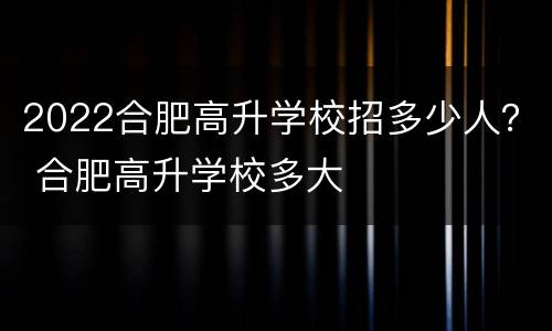 2022合肥高升学校招多少人？ 合肥高升学校多大