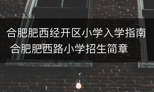 合肥肥西经开区小学入学指南 合肥肥西路小学招生简章