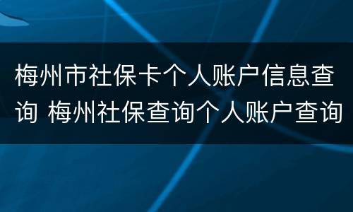 梅州市社保卡个人账户信息查询 梅州社保查询个人账户查询