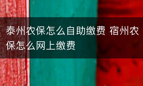 泰州农保怎么自助缴费 宿州农保怎么网上缴费