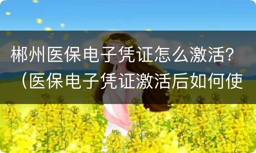 郴州医保电子凭证怎么激活？（医保电子凭证激活后如何使用）