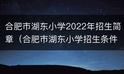 合肥市湖东小学2022年招生简章（合肥市湖东小学招生条件）