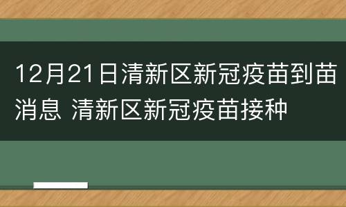 12月21日清新区新冠疫苗到苗消息 清新区新冠疫苗接种