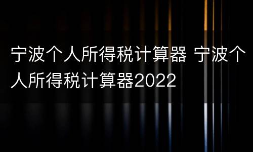 宁波个人所得税计算器 宁波个人所得税计算器2022