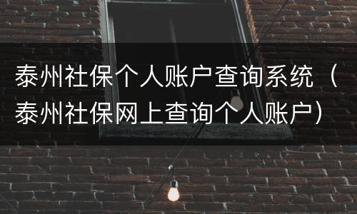 泰州社保个人账户查询系统（泰州社保网上查询个人账户）