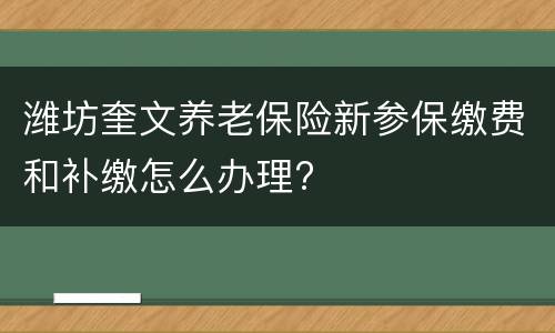潍坊奎文养老保险新参保缴费和补缴怎么办理?