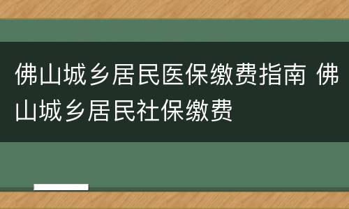 佛山城乡居民医保缴费指南 佛山城乡居民社保缴费