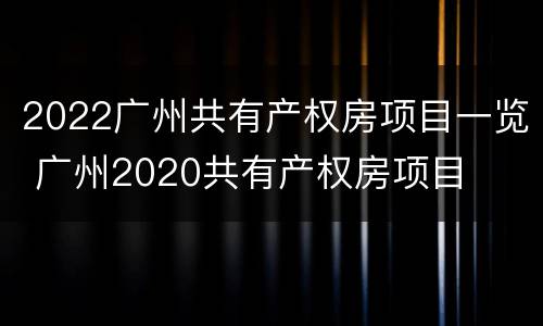 2022广州共有产权房项目一览 广州2020共有产权房项目