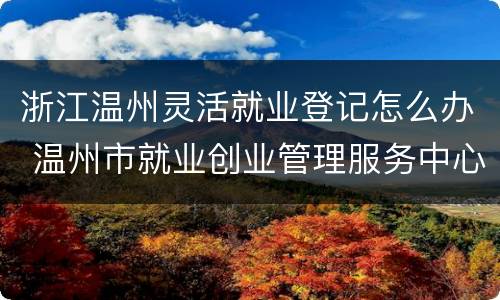 浙江温州灵活就业登记怎么办 温州市就业创业管理服务中心