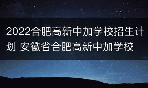 2022合肥高新中加学校招生计划 安徽省合肥高新中加学校