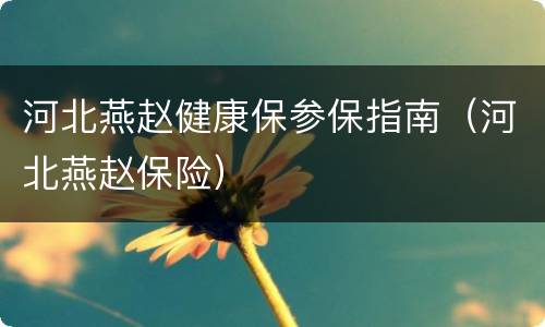 河北燕赵健康保参保指南（河北燕赵保险）