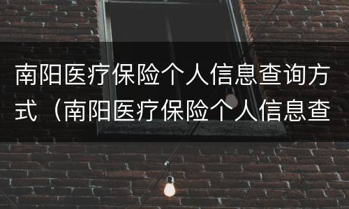 南阳医疗保险个人信息查询方式（南阳医疗保险个人信息查询方式怎么查）