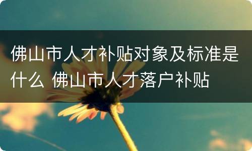 佛山市人才补贴对象及标准是什么 佛山市人才落户补贴