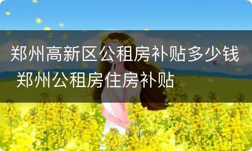 郑州高新区公租房补贴多少钱 郑州公租房住房补贴
