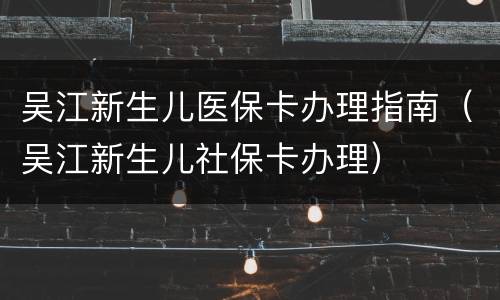 吴江新生儿医保卡办理指南（吴江新生儿社保卡办理）
