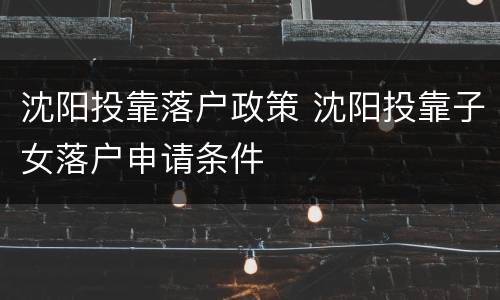 沈阳投靠落户政策 沈阳投靠子女落户申请条件