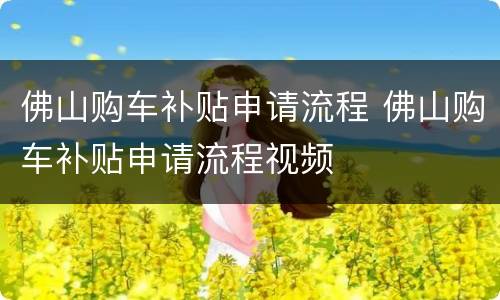 佛山购车补贴申请流程 佛山购车补贴申请流程视频