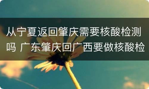 从宁夏返回肇庆需要核酸检测吗 广东肇庆回广西要做核酸检测吗