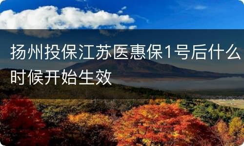 扬州投保江苏医惠保1号后什么时候开始生效