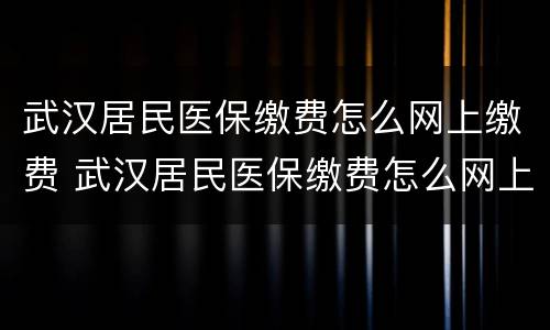 武汉居民医保缴费怎么网上缴费 武汉居民医保缴费怎么网上缴费不了