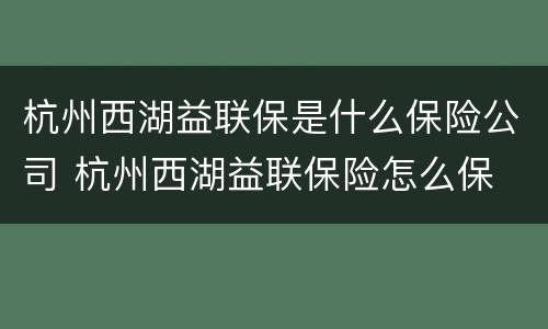 杭州西湖益联保是什么保险公司 杭州西湖益联保险怎么保