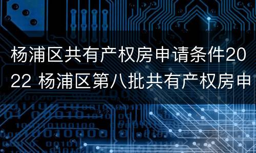 杨浦区共有产权房申请条件2022 杨浦区第八批共有产权房申请