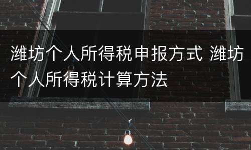潍坊个人所得税申报方式 潍坊个人所得税计算方法
