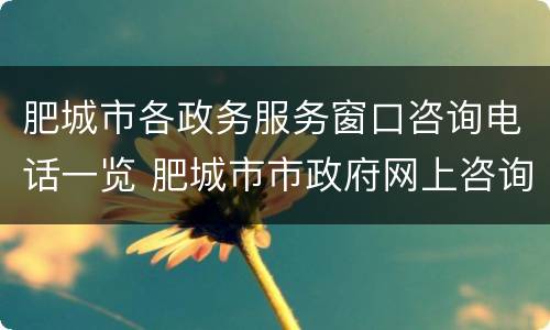 肥城市各政务服务窗口咨询电话一览 肥城市市政府网上咨询平台