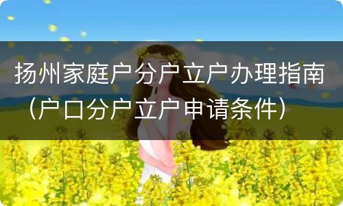 扬州家庭户分户立户办理指南（户口分户立户申请条件）