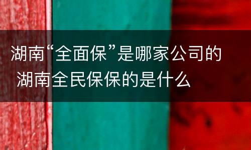 湖南“全面保”是哪家公司的 湖南全民保保的是什么