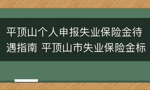 平顶山个人申报失业保险金待遇指南 平顶山市失业保险金标准