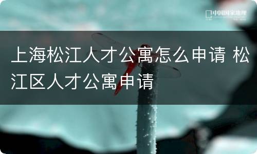 上海松江人才公寓怎么申请 松江区人才公寓申请