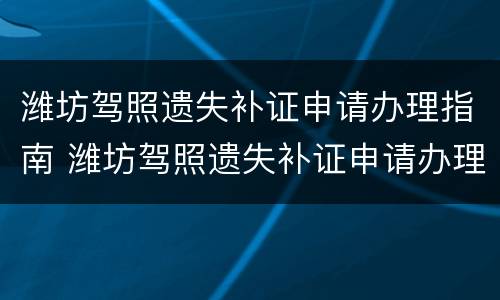 潍坊驾照遗失补证申请办理指南 潍坊驾照遗失补证申请办理指南最新