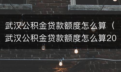 武汉公积金贷款额度怎么算（武汉公积金贷款额度怎么算2022）