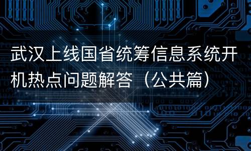 武汉上线国省统筹信息系统开机热点问题解答（公共篇）