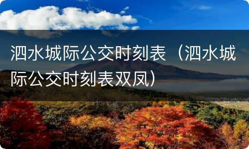 泗水城际公交时刻表（泗水城际公交时刻表双凤）
