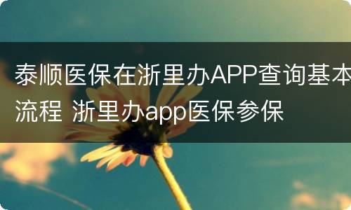 泰顺医保在浙里办APP查询基本流程 浙里办app医保参保