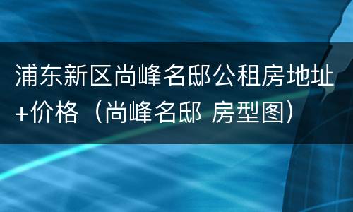 浦东新区尚峰名邸公租房地址+价格（尚峰名邸 房型图）