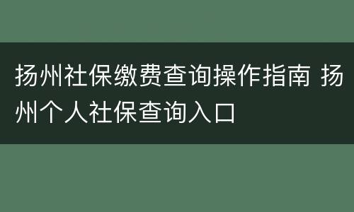 扬州社保缴费查询操作指南 扬州个人社保查询入口
