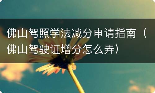 佛山驾照学法减分申请指南（佛山驾驶证增分怎么弄）