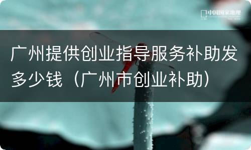 广州提供创业指导服务补助发多少钱（广州市创业补助）
