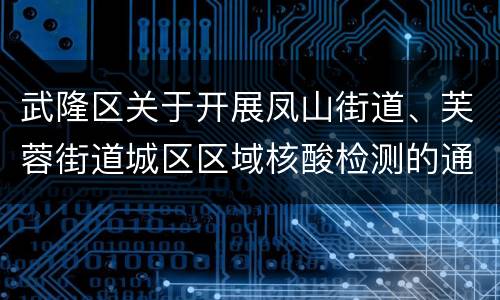 武隆区关于开展凤山街道、芙蓉街道城区区域核酸检测的通告