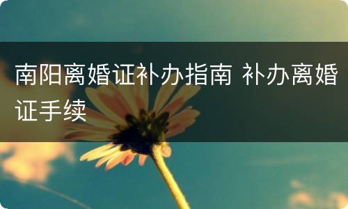 南阳离婚证补办指南 补办离婚证手续