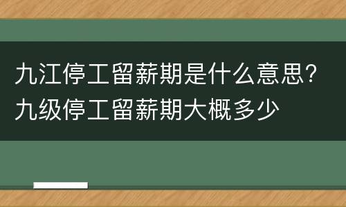 九江停工留薪期是什么意思? 九级停工留薪期大概多少