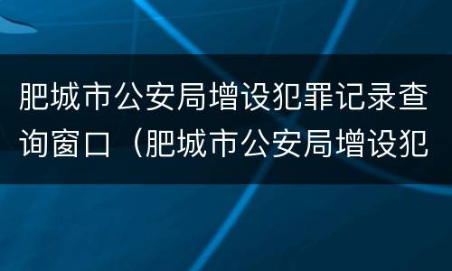 肥城市公安局增设犯罪记录查询窗口（肥城市公安局增设犯罪记录查询窗口在哪）